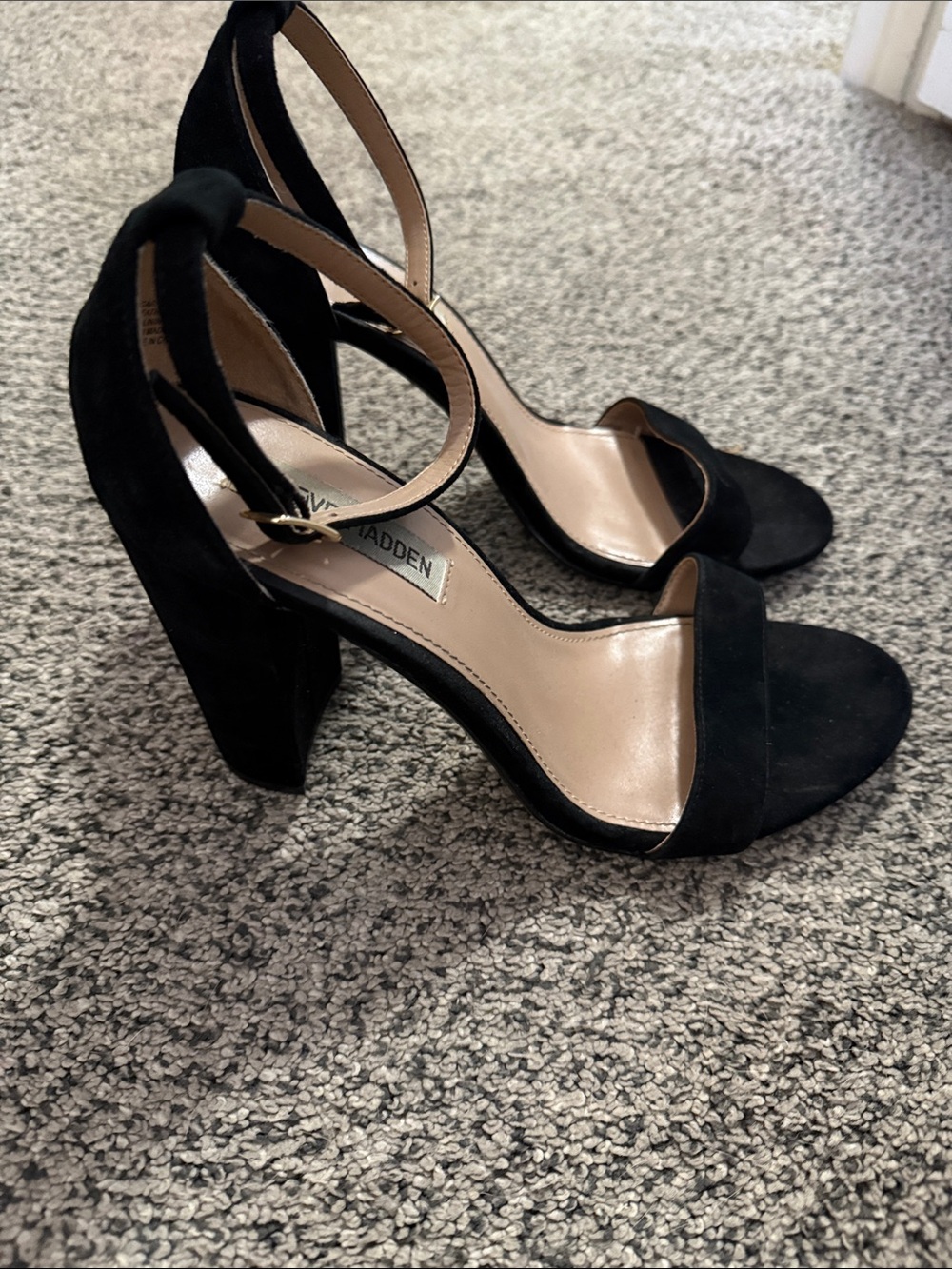 Steve Madden Black Suede Ankle Strap Block Heels